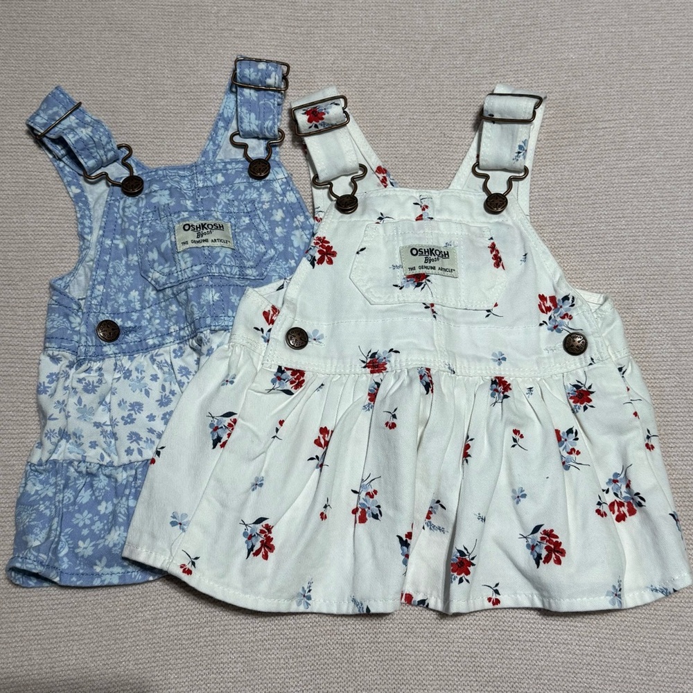 OshKosh B'gosh Blue and White Floral Overalls